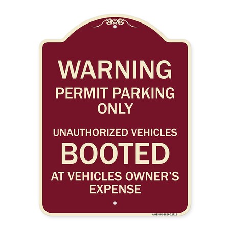 Signmission Permit Parking Only Unauthorized Vehicles Booted at Vehicle Owners Expense, A-DES-BU-1824-22712 A-DES-BU-1824-22712